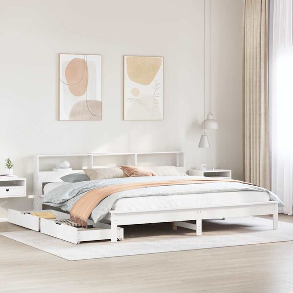 vidaXL Bookcase Bed without Mattress White 200x200 cm Solid Wood Pine