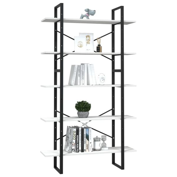 vidaXL 5-Tier Book Cabinet White 100x30x175 cm Pinewood