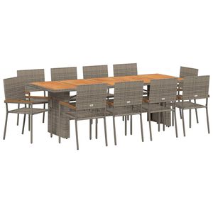 vidaXL Garden Dining Set 11 pcs Grey Poly Rattan