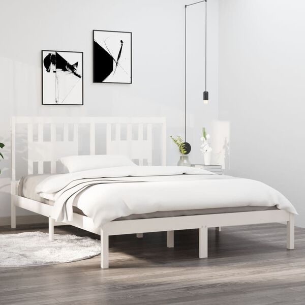 vidaXL Bed Frame without Mattress White Solid Wood 140x200 cm (810018+818671)