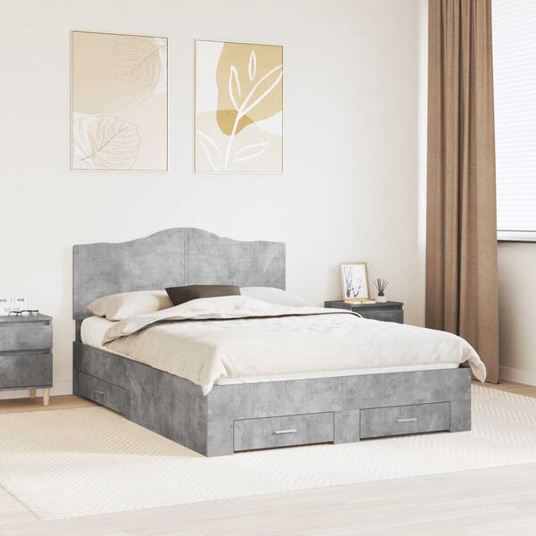 vidaXL Bed Frame Concrete Grey 140 x 200 cm Engineered Wood