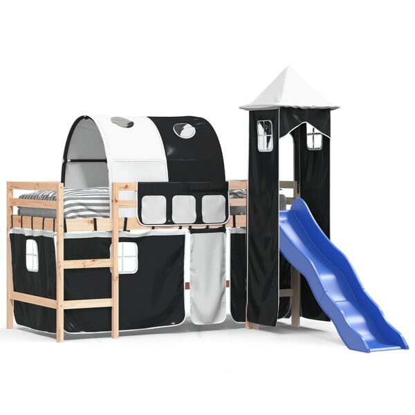 vidaXL Kids' Loft Bed with Tower without Mattress White&Black 80x200cm