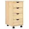 vidaXL Rolling Cabinet Brown 65.5 x 34 x 39 cm Solid Pine Wood