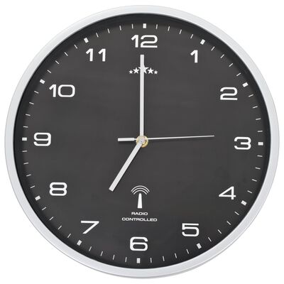 vidaXL Radio Controlled Wall Clock with Quartz Movement 31 cm Black
