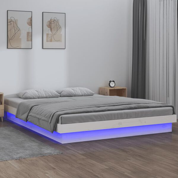 vidaXL LED Bed Frame without Mattress White Double Solid Wood