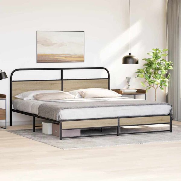 vidaXL Metal Bed Frame without Mattress Smoked Oak 183x213 cm