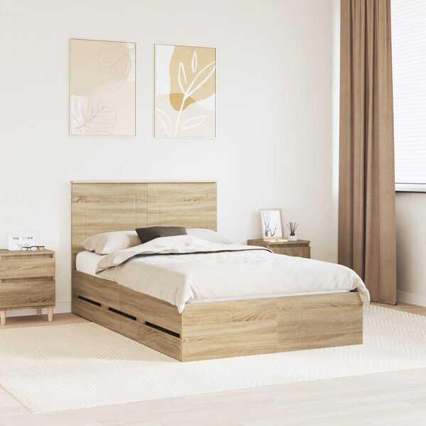 vidaXL Bed Frame with Drawer Sonoma Oak 120 x 200 cm Engineer Wood