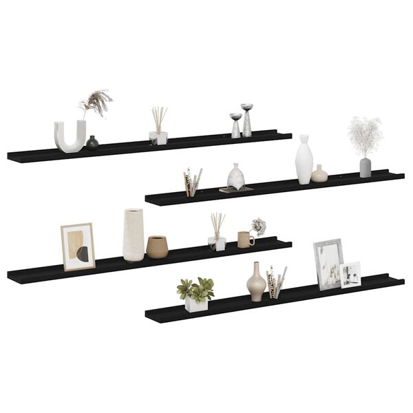 vidaXL Wall Shelves 4 pcs Black 115x9x3 cm