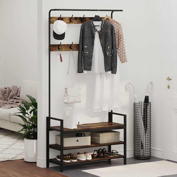 vidaXL Coat Rack Smoked Oak 95 x 34 x 184 cm Engineered wood