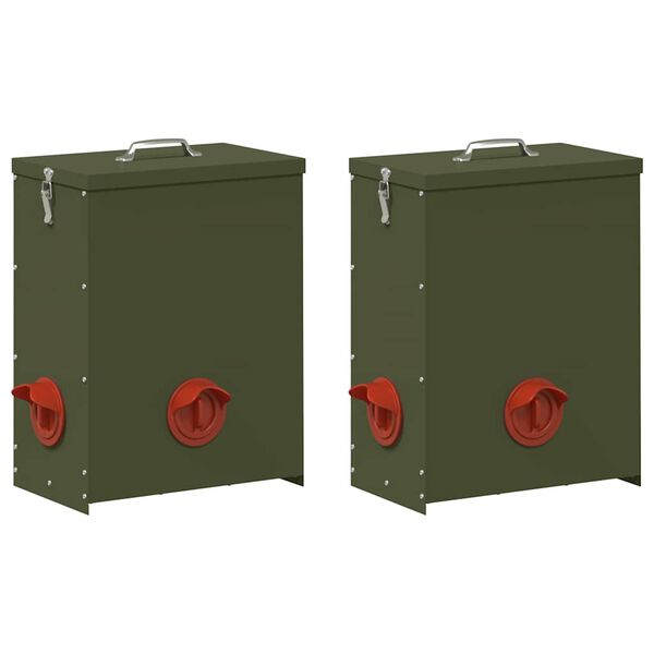 vidaXL Chicken Feeder 2 pcs Olive Green 32.5 x 20.5 x 43 cm