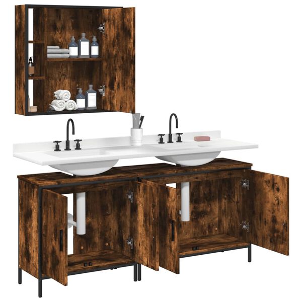 vidaXL 3 Piece Bathroom Cabinet Set Smoked Oak Engineered Wood