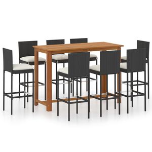 vidaXL 9 Piece Garden Bar Set with Cushions Poly Rattan Black