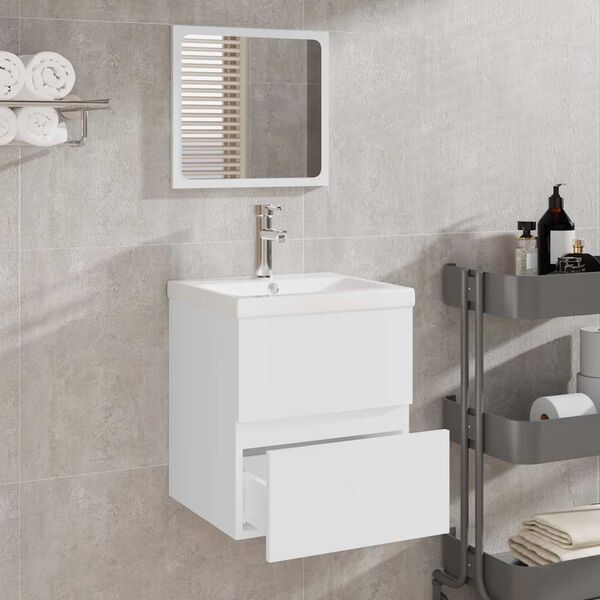 vidaXL Bathroom Cabinet with Mirror White Engineered Wood