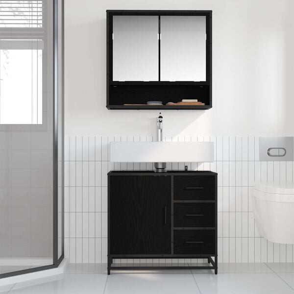 vidaXL Bathroom Cabinet Black Oak 65 x 33 x 60 cm Engineered Wood