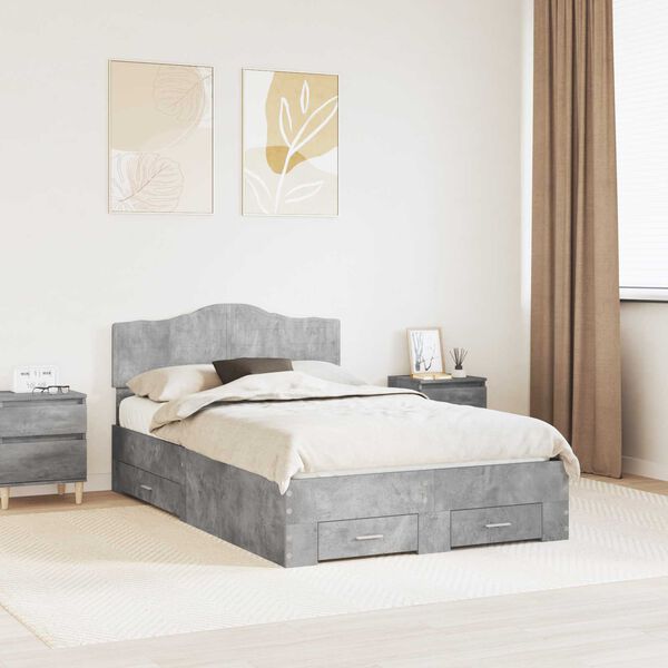 vidaXL Bed Frame Concrete Grey 135 x 190 cm Engineered Wood