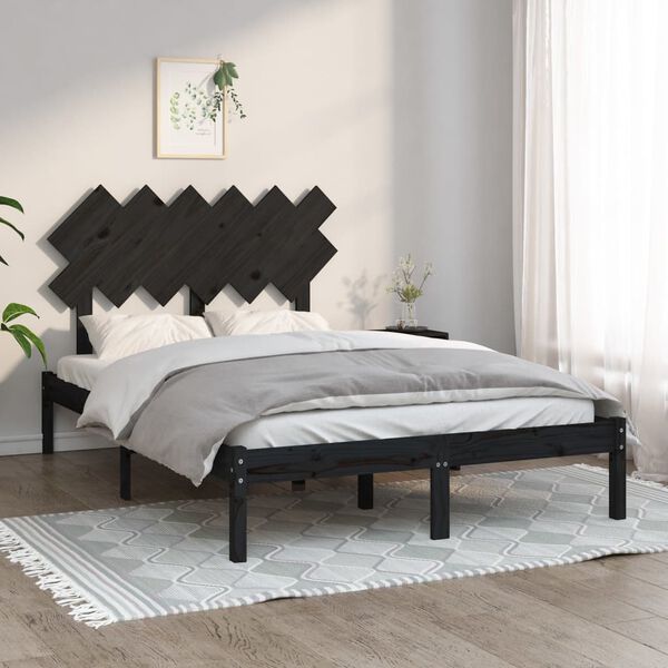 vidaXL Bed Frame without Mattress Black 135x190 cm Double Solid Wood