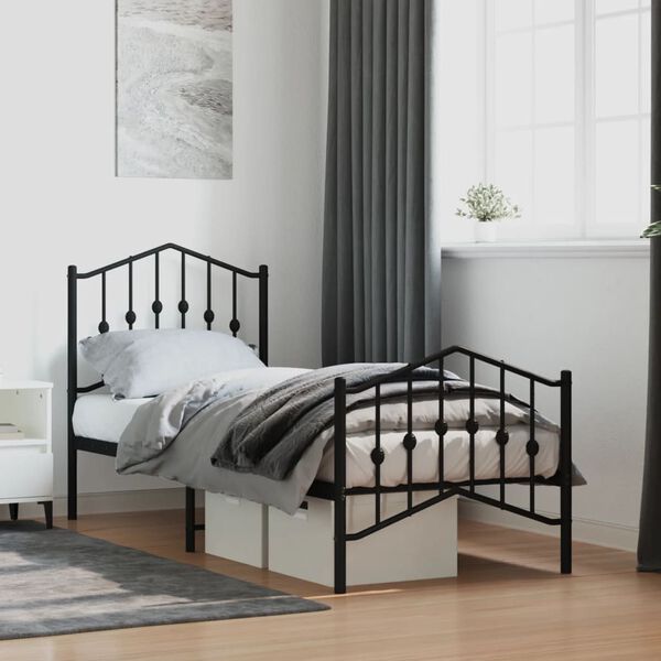 vidaXL Metal Bed Frame without Mattress with Footboard Black 75x190cm