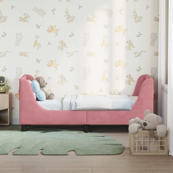 vidaXL Toddler Bed Frame with Headboard Pink 70 x 140 cm Velvet