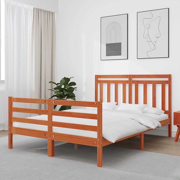 vidaXL Bed Frame with Headboard Wax Brown 140 x 200 cm
