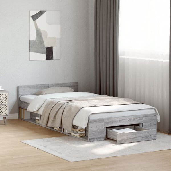 vidaXL Bed Frame with Drawer without Mattress Grey Sonoma 90x200 cm