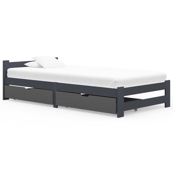 vidaXL Bed Frame without Mattress Dark Grey Solid Pinewood 90x200 cm (322019+321990)