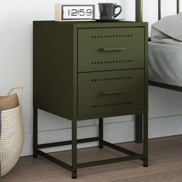 vidaXL Bedside Cabinet Olive Green 36x39x60.5 cm Steel