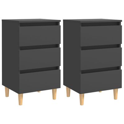 vidaXL Bed Cabinets with Solid Wood Legs 2 pcs Grey 40x35x69 cm