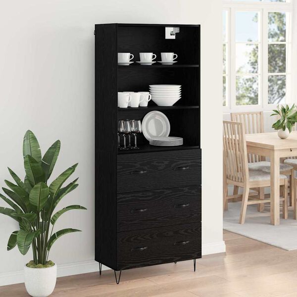 vidaXL Highboard 2 pcs Black Oak Engineered Wood