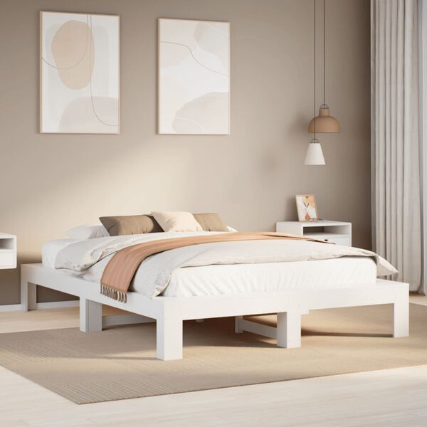 vidaXL Bed Frame without Mattress White 150x200 cm King Size Solid Wood Pine