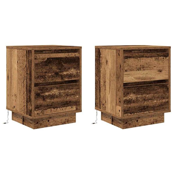 vidaXL Bedside Cabinets with LED Lights&nbsp;2 pcs Old Wood 38x34x50 cm