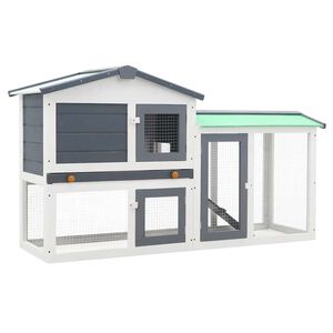 vidaXL Outdoor Large Rabbit Hutch Grey and White 145x45x84 cm Wood