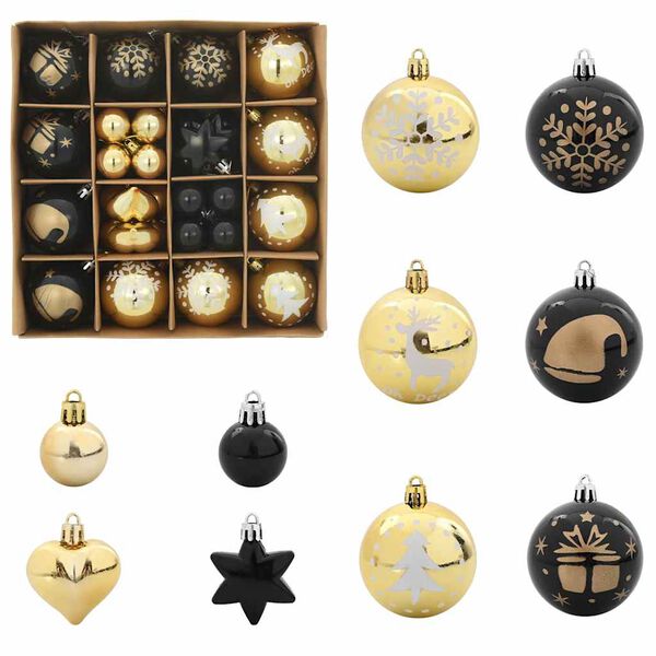 vidaXL Christmas Bauble Set 40 pcs Black and Gold Plastic