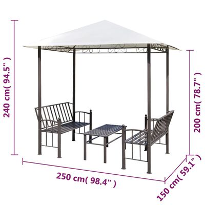 vidaXL Garden Pavilion with Table and Benches 2.5x1.5x2.4 m