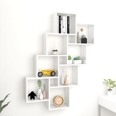 vidaXL Wall Cube Shelf High Gloss White 90x15x119 cm Engineered Wood