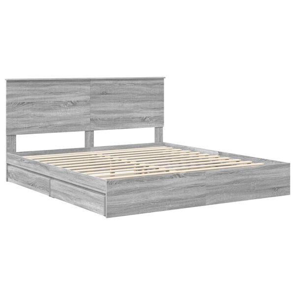vidaXL Storage Bed Grey Sonoma 180 x 200 cm Engineered Wood