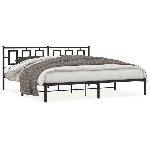 vidaXL Metal Bed Frame without Mattress with Headboard Black 200x200cm