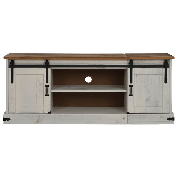 vidaXL TV Cabinet HALDEN 2 Sliding Doors White 150x40x60 cm Solid Wood