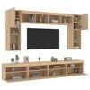 vidaXL 8 Piece TV Wall Cabinet Set with LED Lights Sonoma Oak