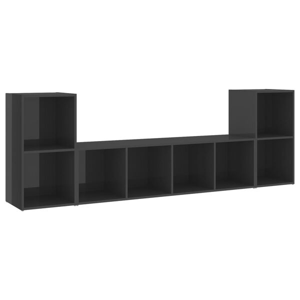 vidaXL 3 Piece TV Cabinet Set High Gloss Grey Engineered Wood