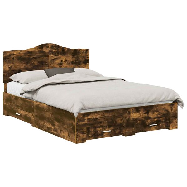 vidaXL Bed Frame with Drawer Smoked Oak 150 x 200 cm Engineered Wood