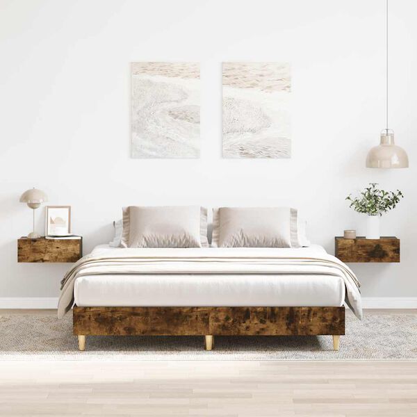 vidaXL Bed Frame No Mattress Smoked Oak 150x200 cm King Size Engineered Wood