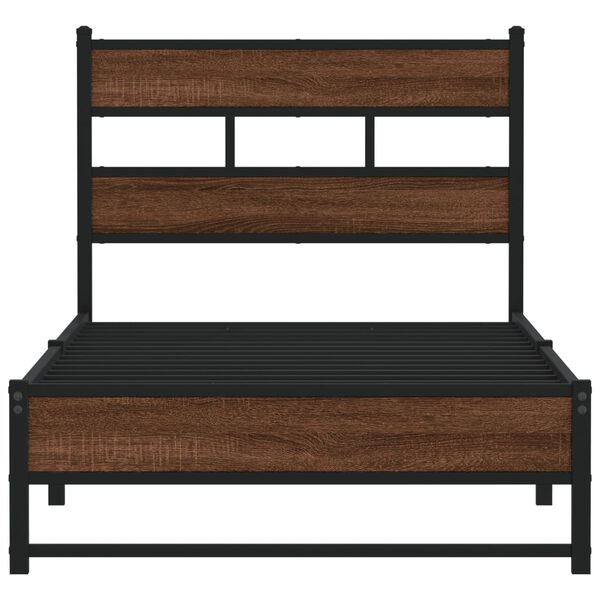 vidaXL Metal Bed Frame without Mattress Brown Oak 75x190 cm Small Single