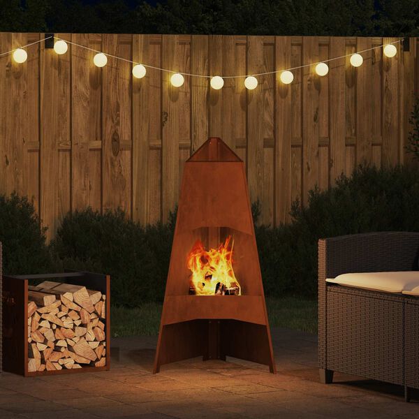 vidaXL Fire Pit Brown 50 x 50 x 95 cm Weathering Steel