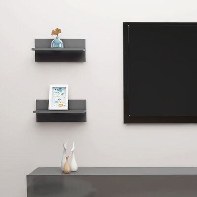 vidaXL Wall Shelves 2 pcs High Gloss Grey 40x11.5x18 cm