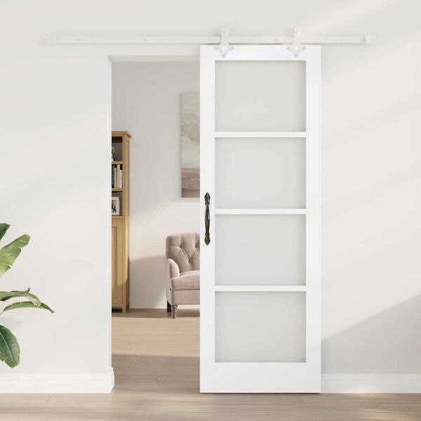 vidaXL Sliding Door White 73.5 x 211 cm Solid Pine Wood and Glass