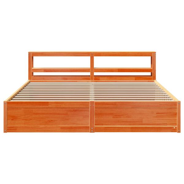vidaXL Bed Frame with Headboard Wax Brown 200x200 cm Solid Wood Pine
