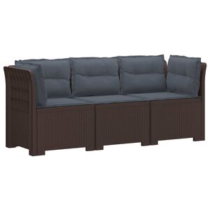 vidaXL 3-Seater Garden Sofa with Cushions Rattan Look PP Brown