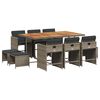 vidaXL 11 Piece Garden Dining Set with Cushions Grey Poly Rattan