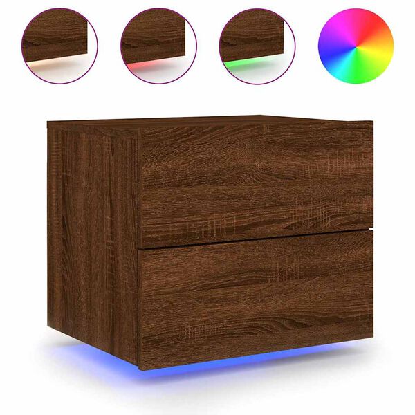 vidaXL Wall-mounted Bedside Cabinet with LED Lights Brown Oak