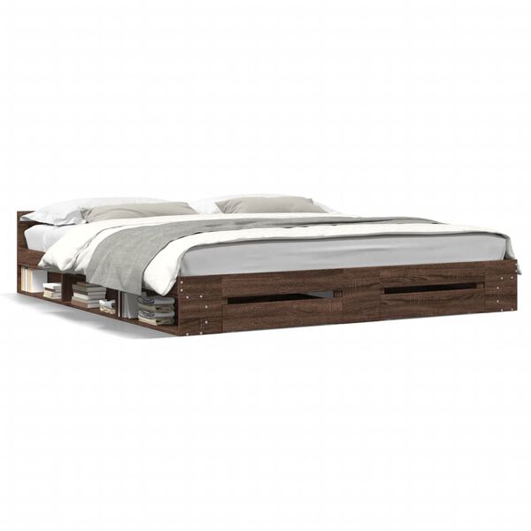 vidaXL Bed Frame with Drawers without Mattress Brown Oak 180x200 cm Super King